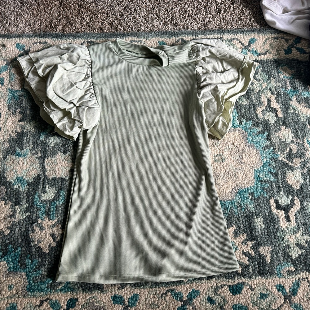 Green Ruffle Sleeve Top